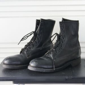 Vintage 1990s 90s Black Leather Addison Steel Toe Combat Boots Mens 6 Womens 8